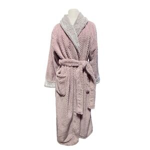 Carole Hochman Plush Robe Dusty Rose Shawl Collar Long Sleeve Belted Pockets L‎